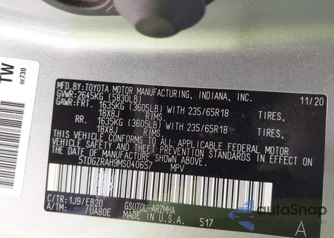 2021 Toyota Highlander Xle from USA, damaged, VIN 5TDGZRAH9MS040657